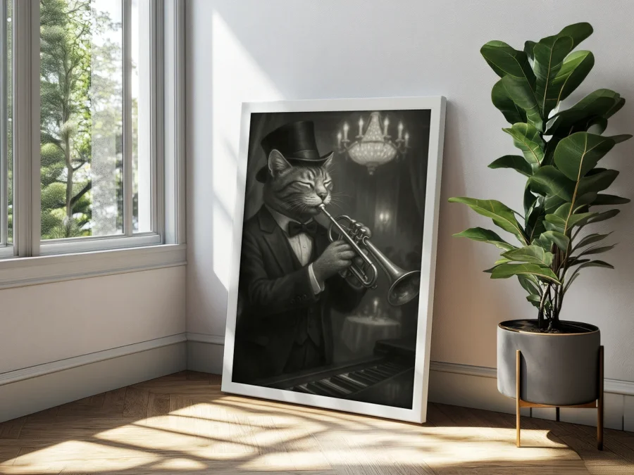 🎺 Картина Кот-музыкант с трубой в ретро стиле