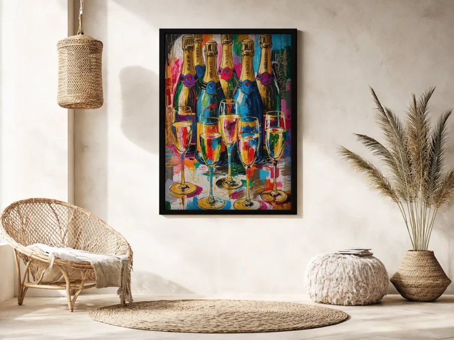 🥂 Картина на холсте Шампанское и бокалы в стиле арт
