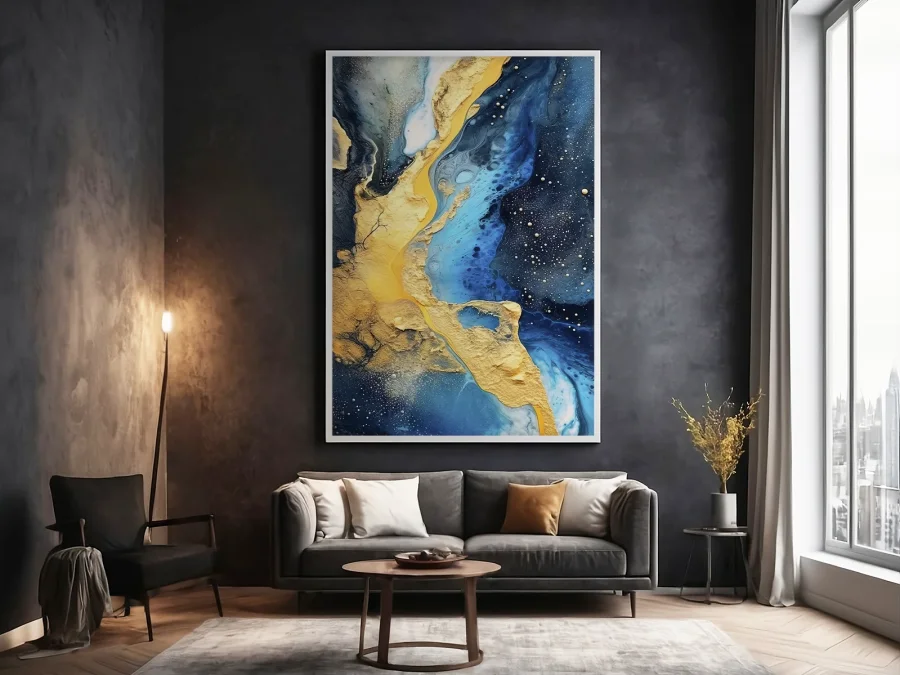 🎨 Абстрактная картина с синим и золотым акцентом