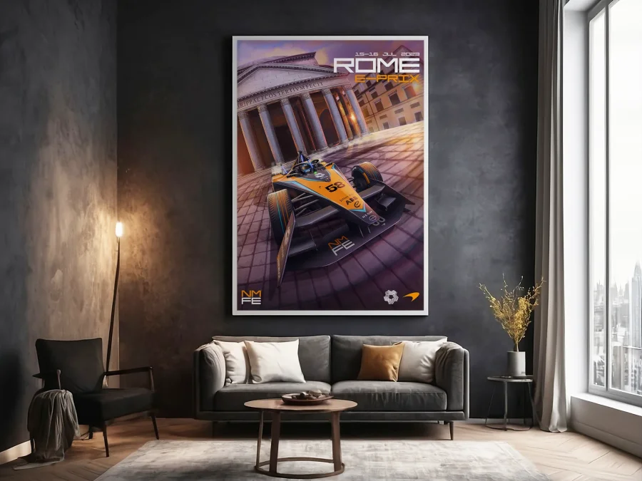 🏎️ Постер Rome E-Prix болид у архитектуры