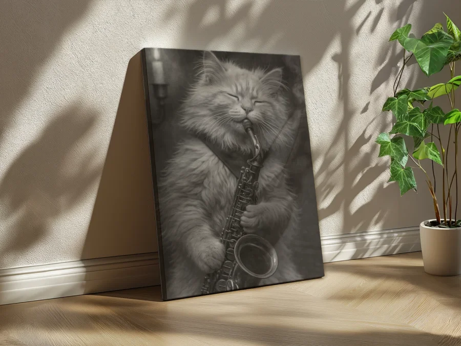 🎷 Картина Пушистый Кот Саксофонист на холсте