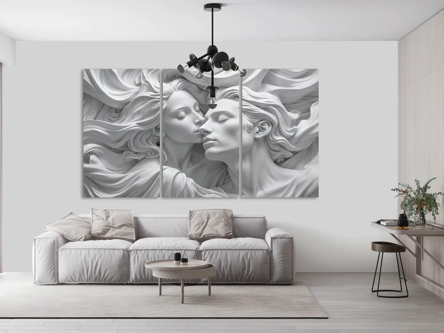 🤍 Модульная картина нежный поцелуй в скульптурном стиле