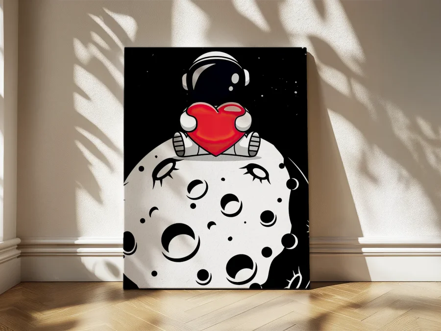 👨‍🚀 Картина Космонавт с сердцем на Луне на холсте