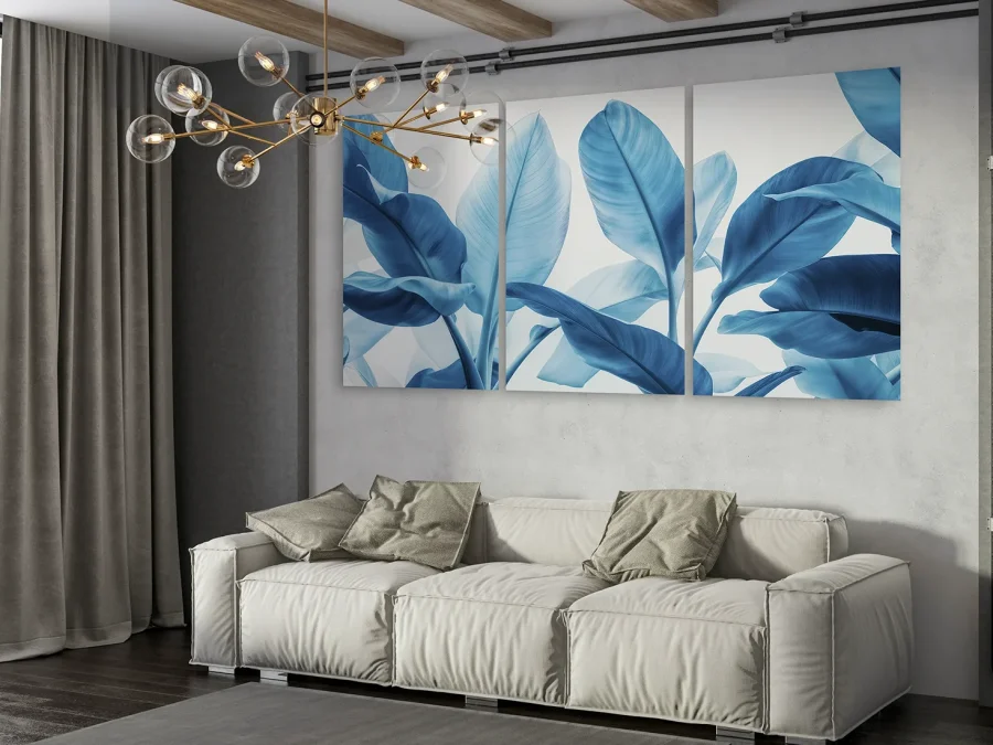 🌿 Модульная картина синие тропические листья