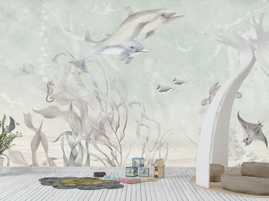 🐬 Фотообои «Подводный мир с дельфинами»