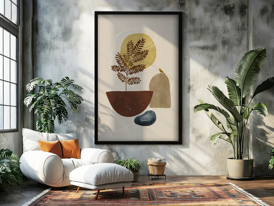 🌿 Минималистичная картина с растением и формами