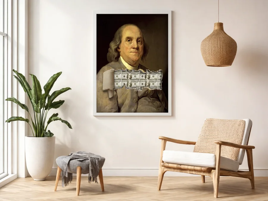 💵 Tablou pe pânză Benjamin Franklin cu dolari