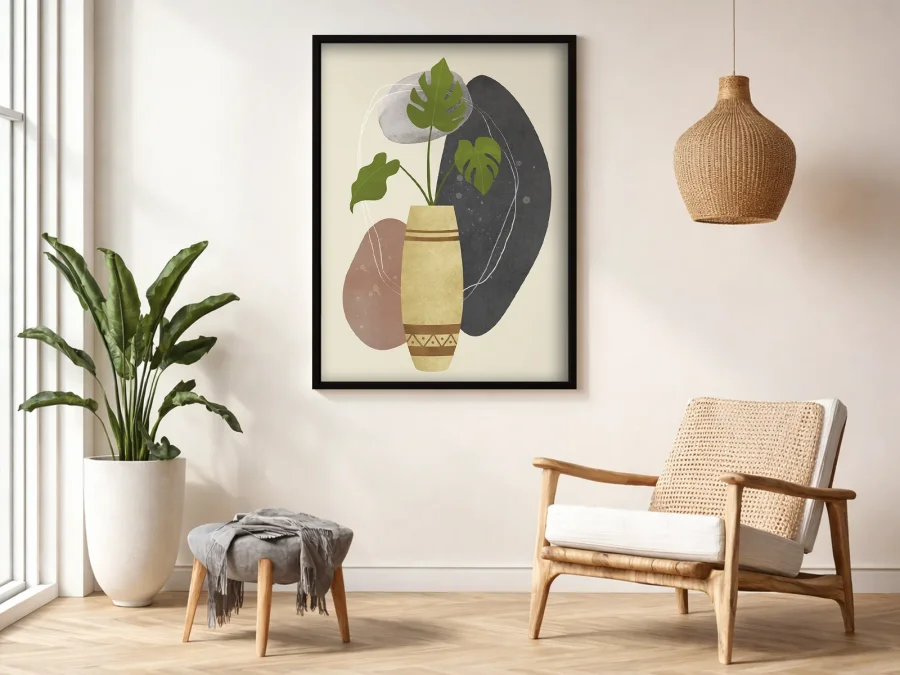 🌿 Tablou minimalist cu plantă în vază în ramă