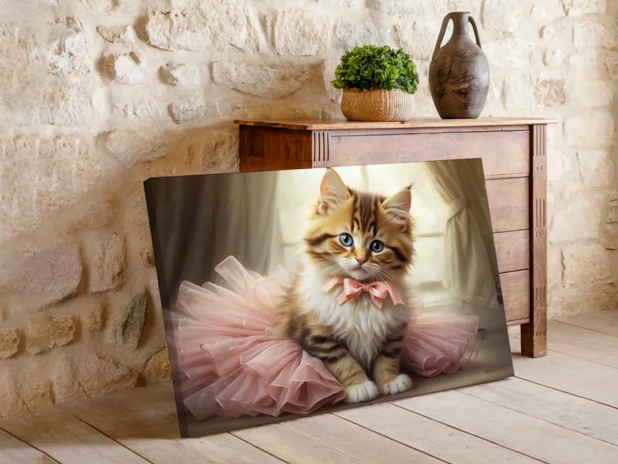 🎀 Картина на холсте Пушистый котенок в розовой пачке
