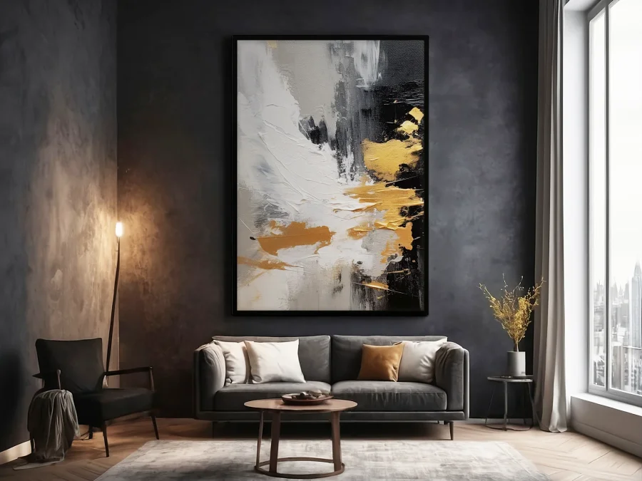 🎨 Абстрактная картина в раме с золотыми акцентами