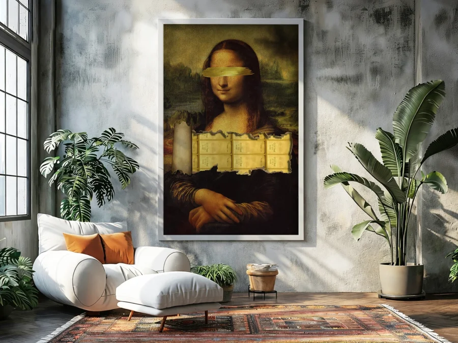 🖼 Tablou pe pânză Mona Lisa cu accente aurii