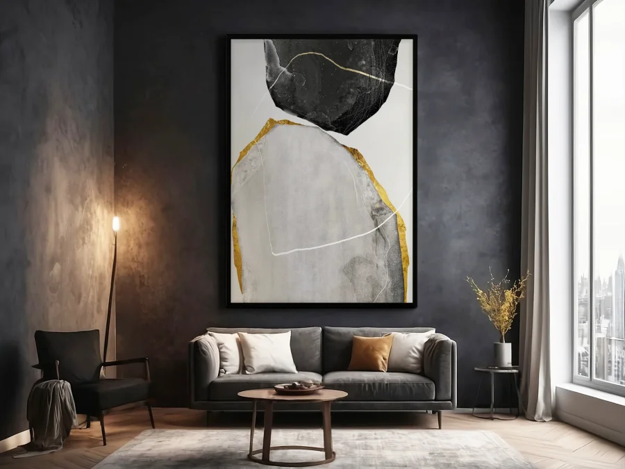 🖼️ Картина в раме абстракция камни и золото минимализм
