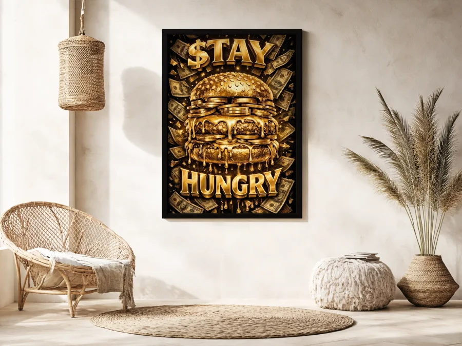 🍔 Картина золотой бургер с деньгами и надписью