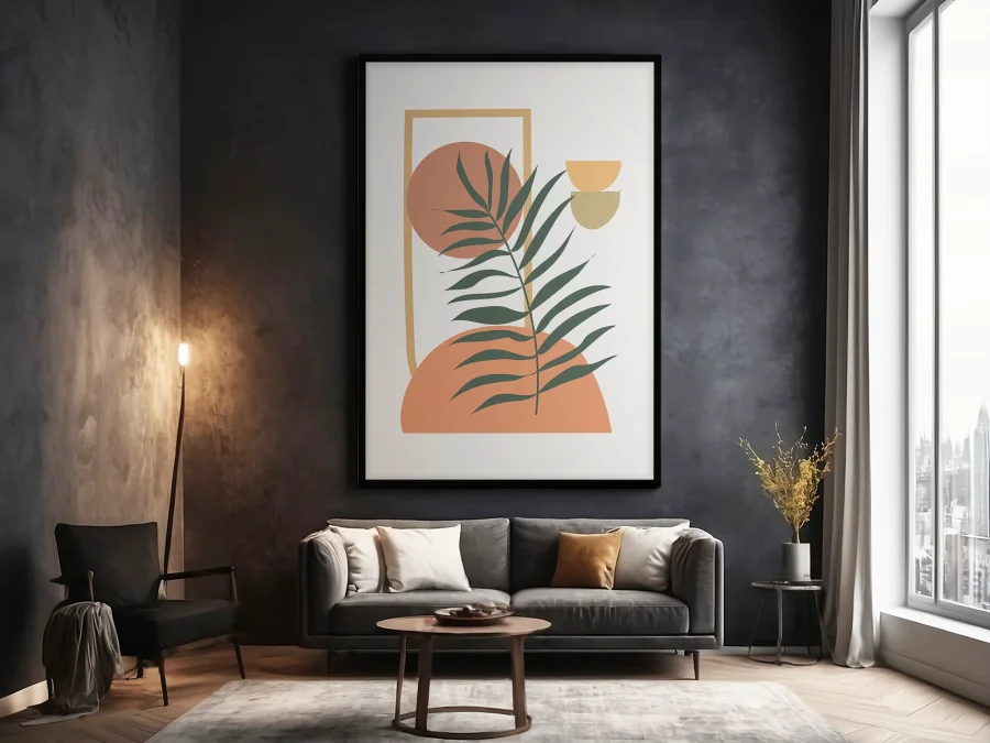 🌿 Картина в раме листья и геометрия минимализм терракот