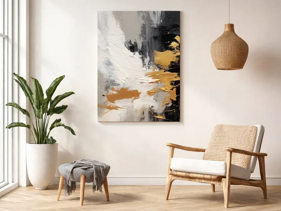 🎨 Tablou Abstracție Expresivă cu aur pe pânză