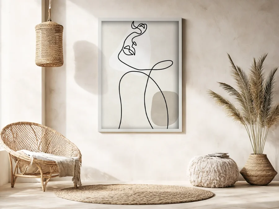 Tablou abstract siluetă linie în ramă albă