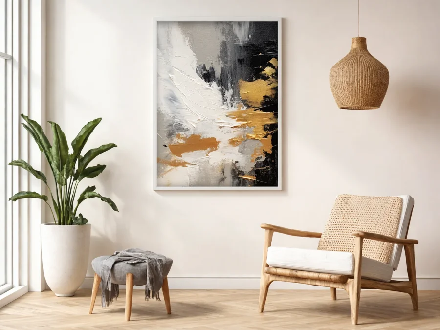 🎨 Абстрактная картина в раме с золотыми акцентами