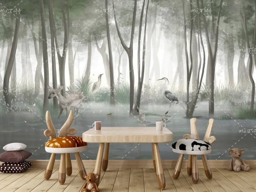 🦌 Фотообои «Сказочный лес у озера»