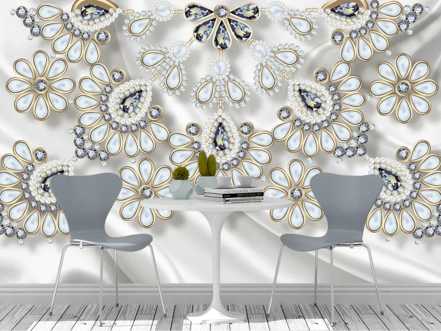 Фотообои с 3D эффектом - Шелк с украшениями_9