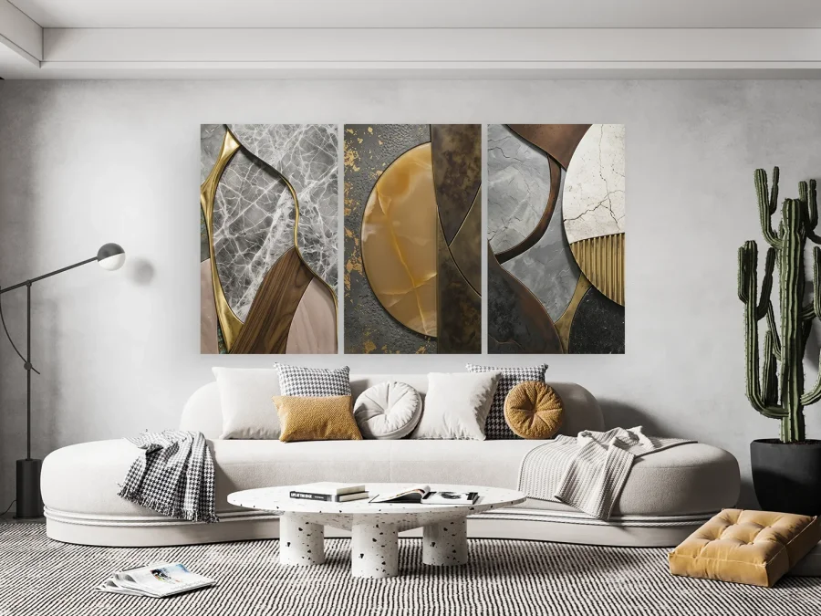 🟤 Модульная картина абстракция с золотыми формами