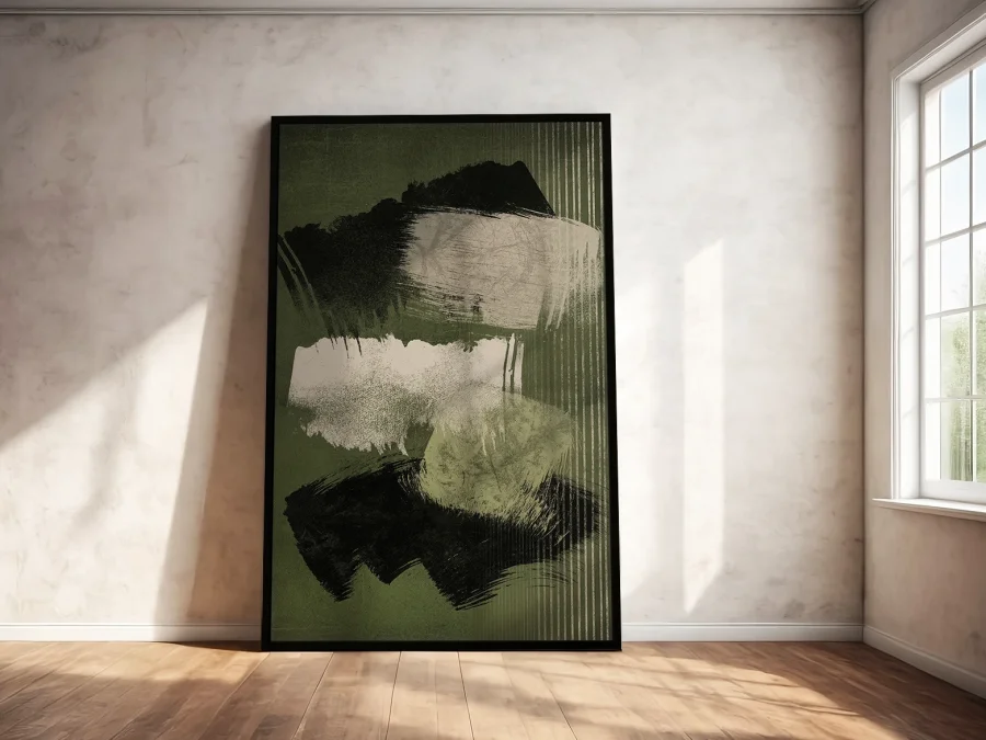 🎨 Картина абстракция зелёные мазки и текстуры на холсте