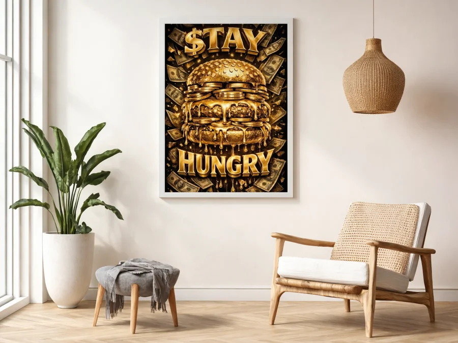 🍔 Картина золотой бургер с деньгами и надписью