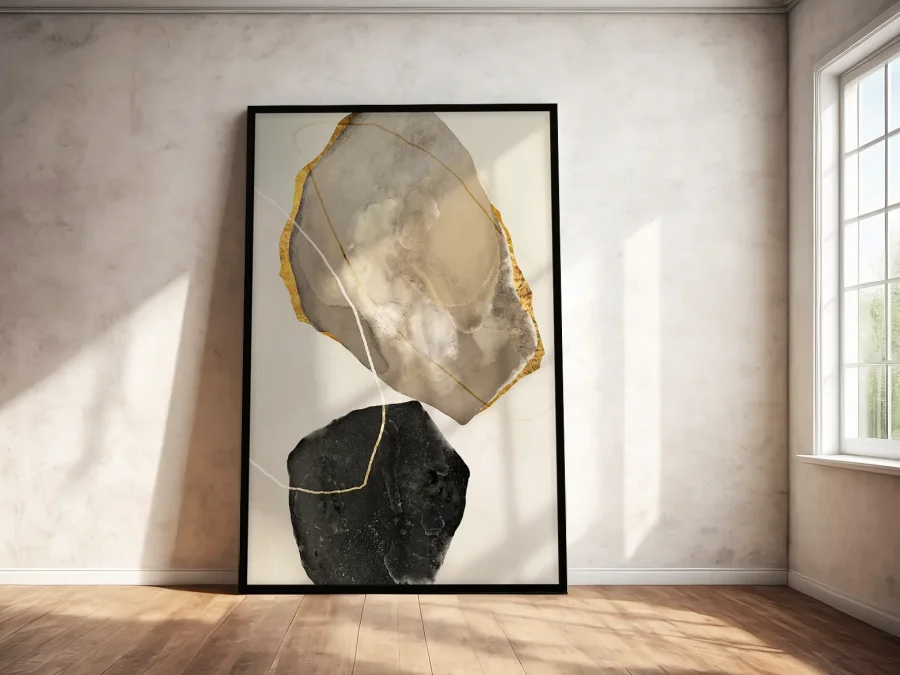 🖼️ Картина в раме абстракция камень и золото минимализм
