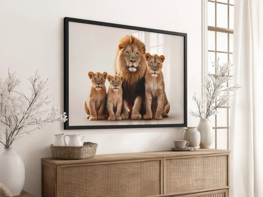 Tablou familie de lei în ramă albă pe panza
