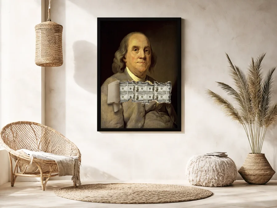 💵 Tablou pe pânză Benjamin Franklin cu dolari