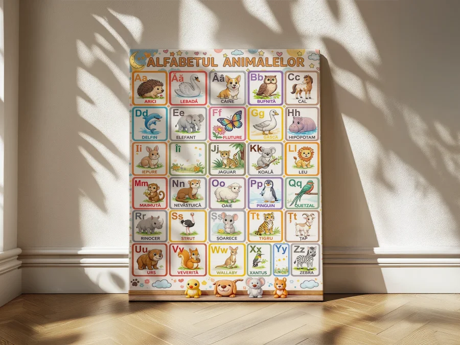 🎨 Tablou Alfabetul Animalelor pentru copii pe pânză
