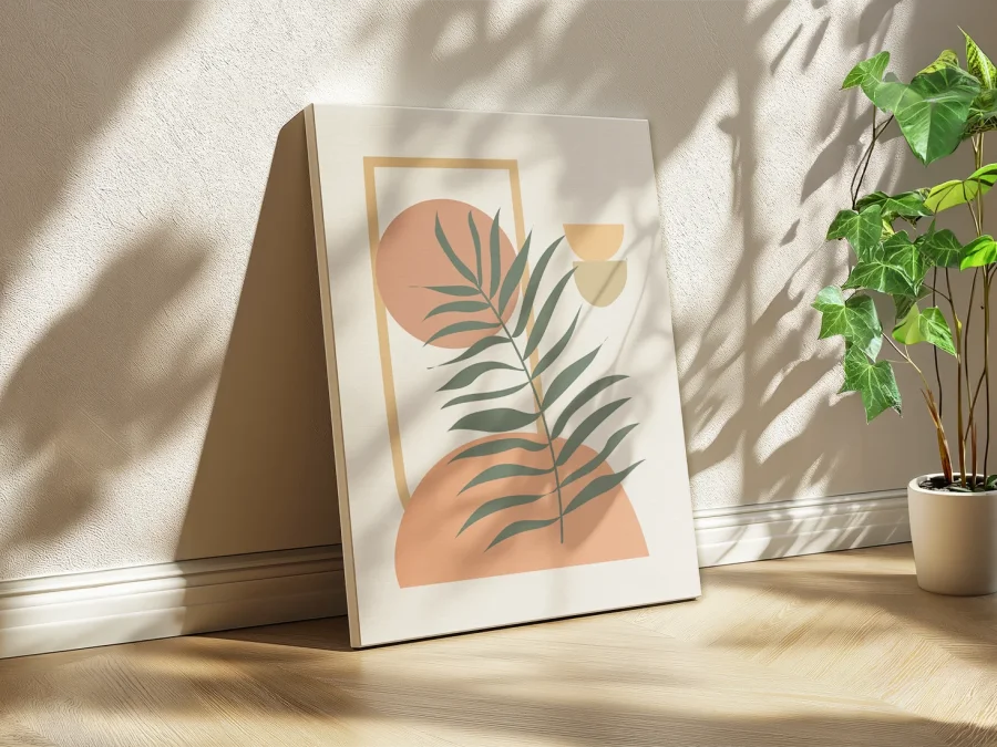 🌿 Tablou Minimalism Tropical Frunză și Geometrie pe pânză