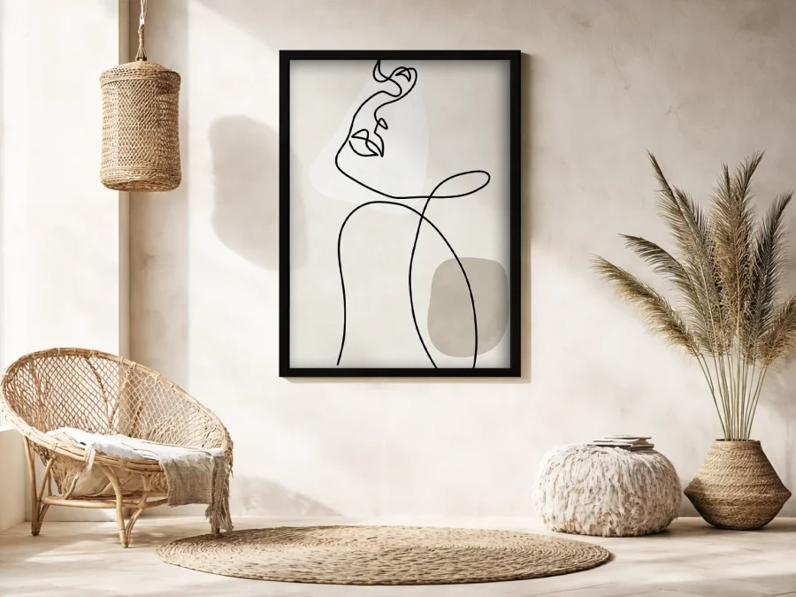 Tablou abstract siluetă linie în ramă albă