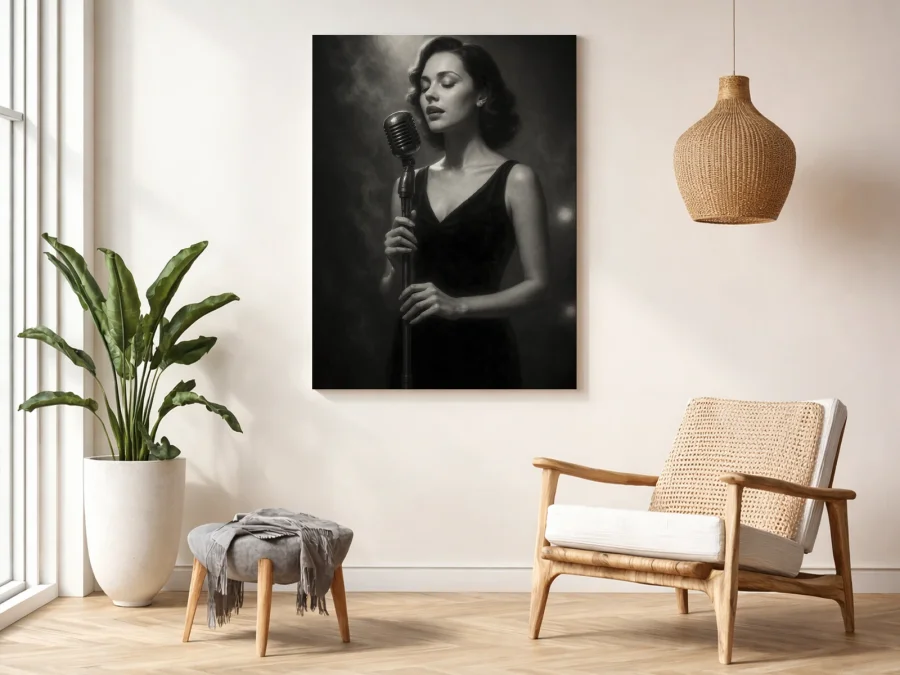 🎤 Картина Джазовая Певица у микрофона на холсте