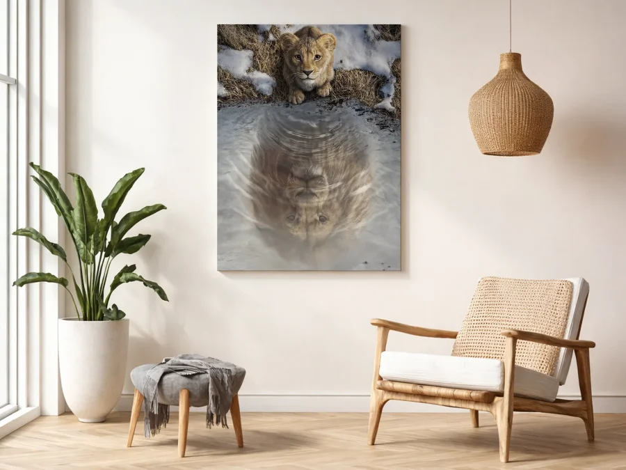 🦁 Картина Львенок и Отражение Льва на холсте