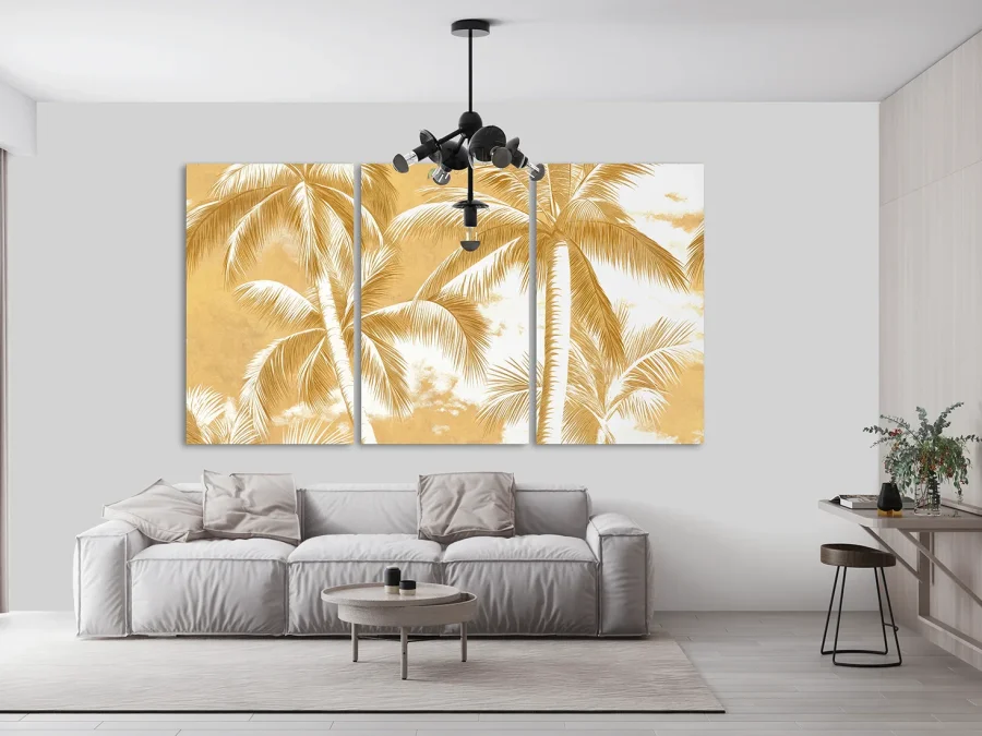🌴 Модульная картина золотые пальмы в тропическом стиле