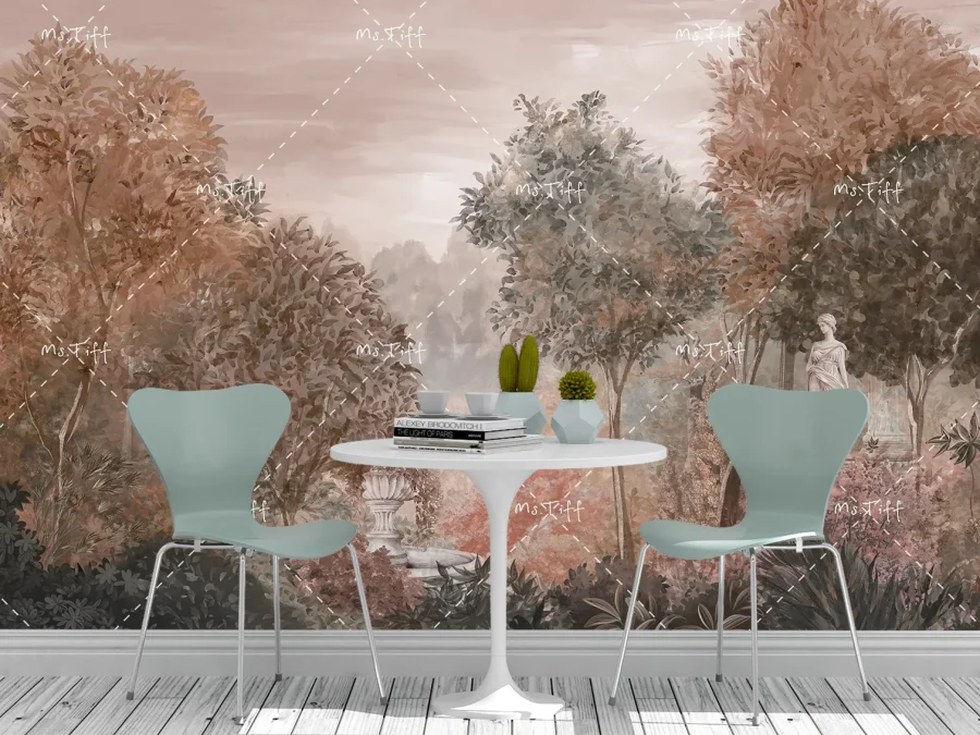 🍂 Фотообои «Осенний сад с классической скульптурой»