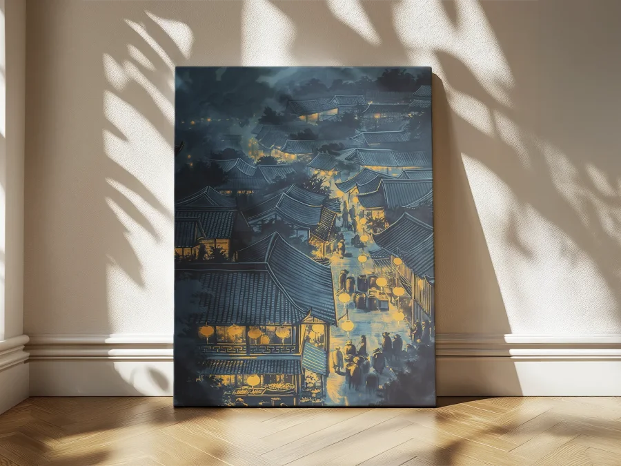 🏮 Tablou Oraș Asiatic de Noapte Anime pe pânză
