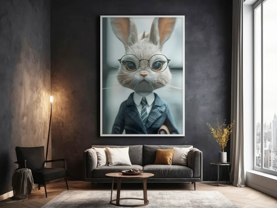 🐰 Tablou iepure stilat cu ochelari în costum
