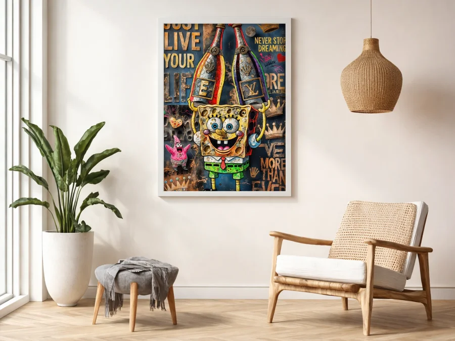 🍾 Картина Губка Боб с шампанским и граффити