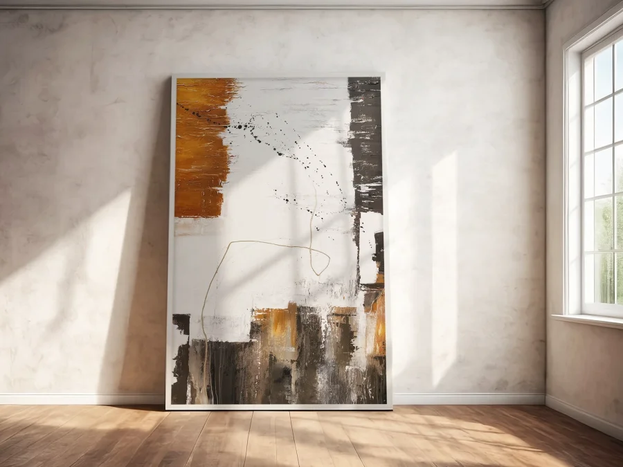 🎨 Картина абстракция бело-оранжевые акценты на холсте