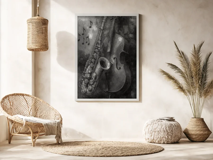 🎷 Картина Саксофон и контрабас в чёрно-белом стиле