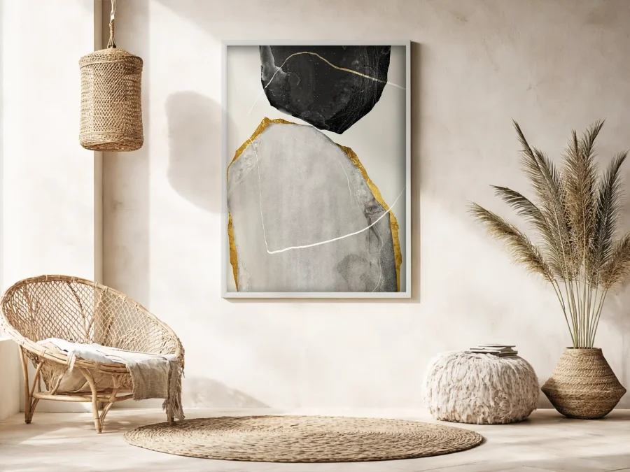 🖼️ Картина в раме абстракция камни и золото минимализм