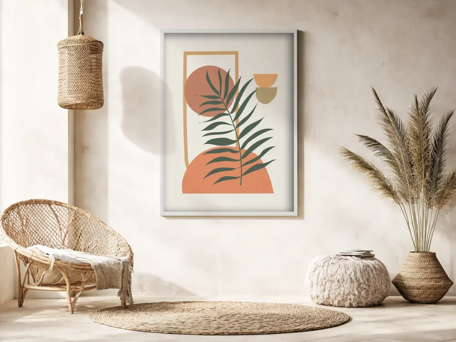 🌿 Картина в раме листья и геометрия минимализм терракот
