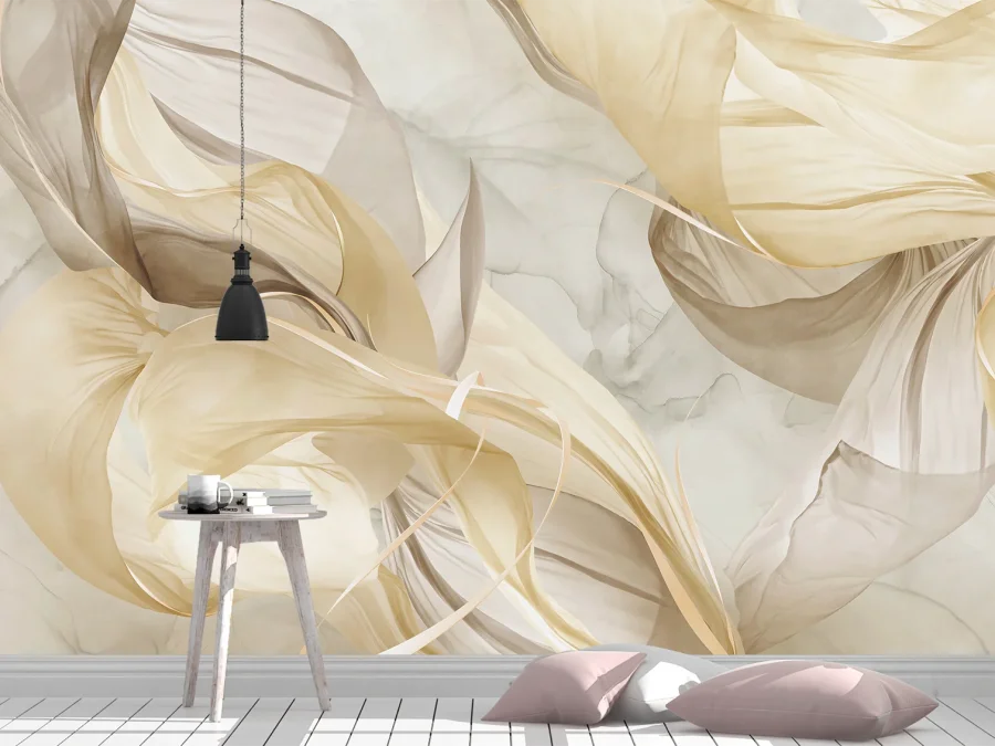 ✨ Фотообои «Абстрактные золотые волны в бежевых тонах»