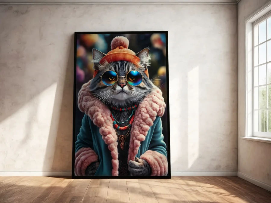 🐱 Картина модный кот в очках и зимнем стиле