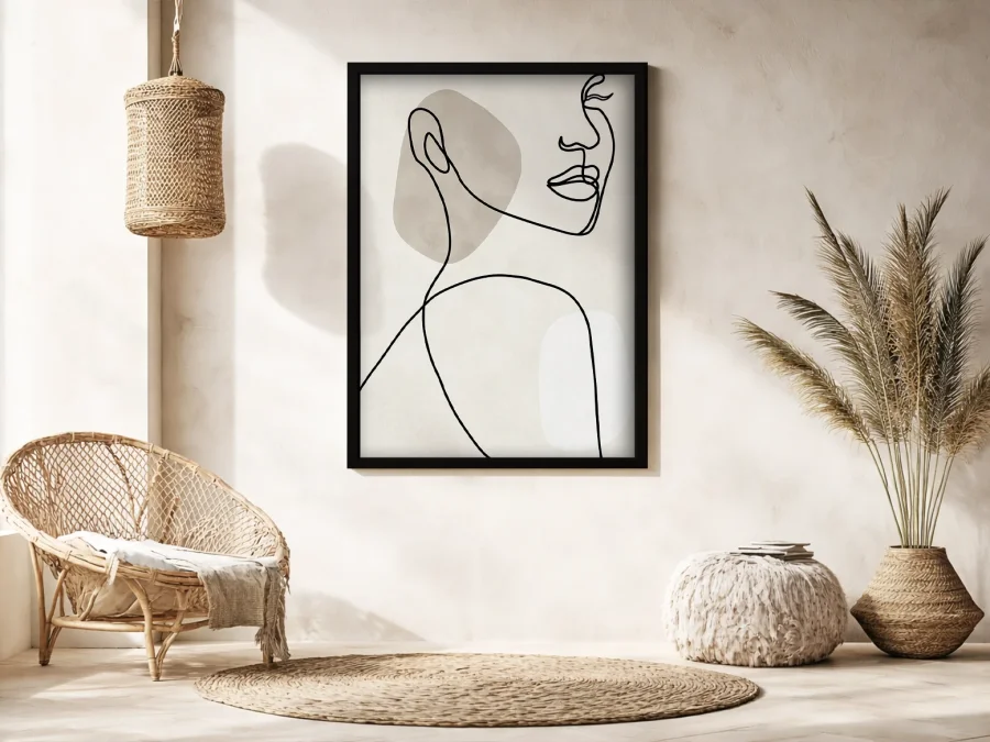 🖤 Картина Линейный портрет в белой раме