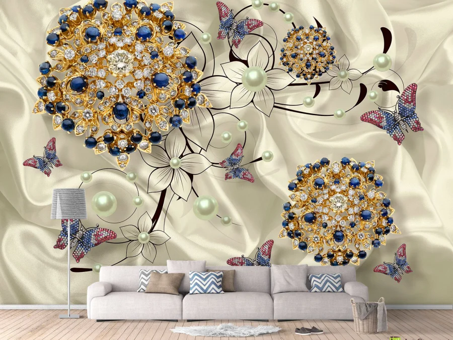 Фотообои с 3D эффектом - Шелк с украшениями_4