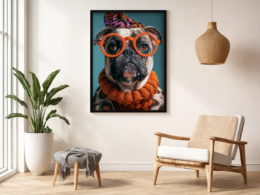 🐶 Картина стильный мопс в очках и шарфе на холсте