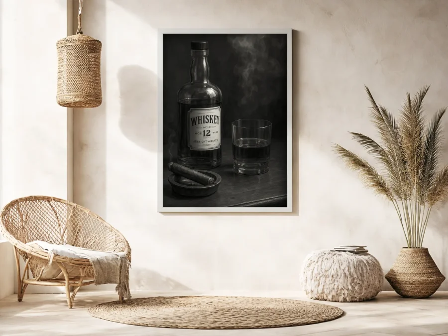 🥃 Картина виски и сигара в тёмном стиле