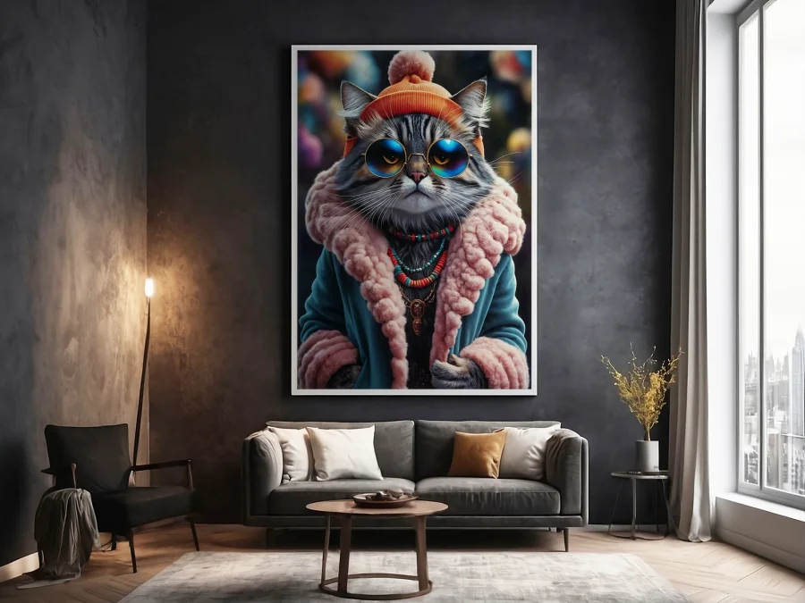 🐱 Картина модный кот в очках и зимнем стиле
